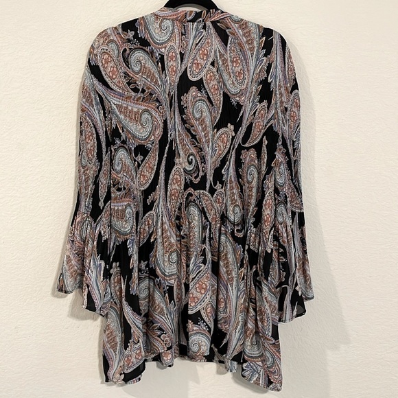 Spense Women's Button Front Shirt 3X Black Paisley Stretch Smock Body Longline - Picture 3 of 11